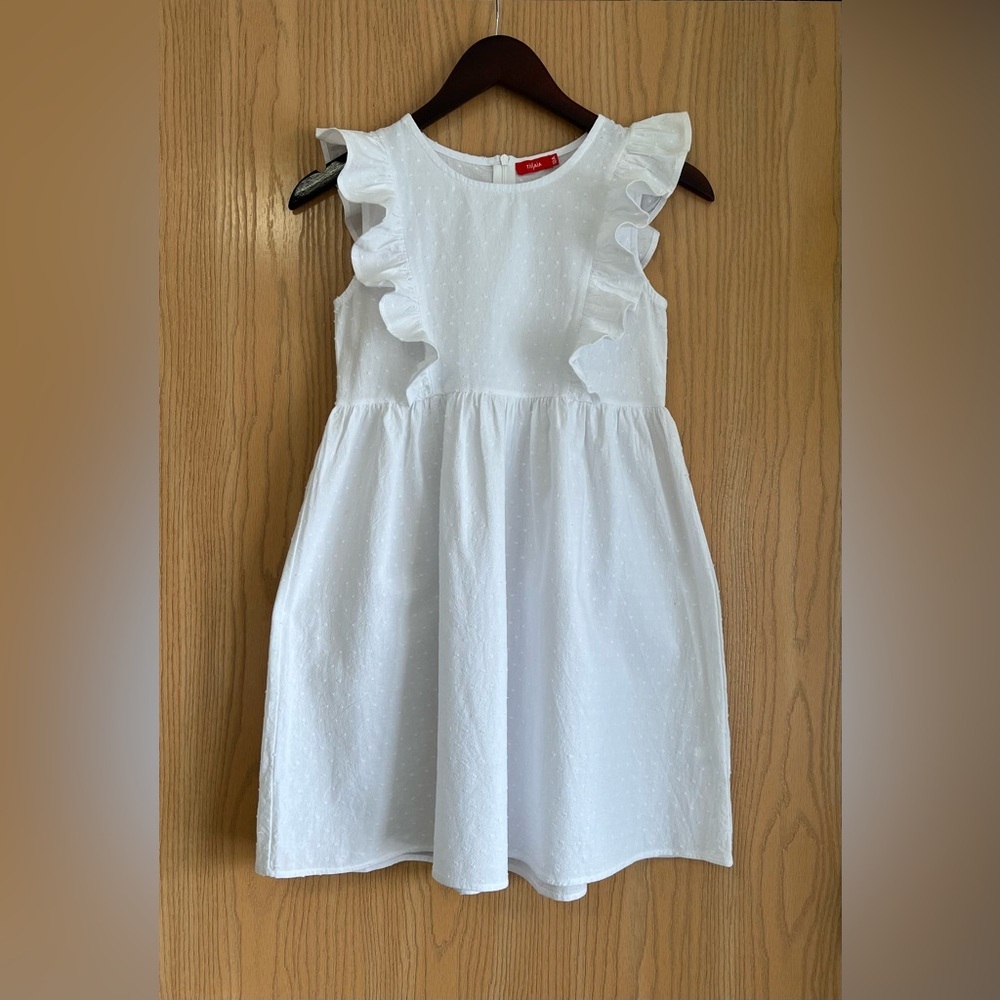 TisSaia | Girls SZ 12 | Vintage Style White Ruffle Dress Sleeveless | Cotton